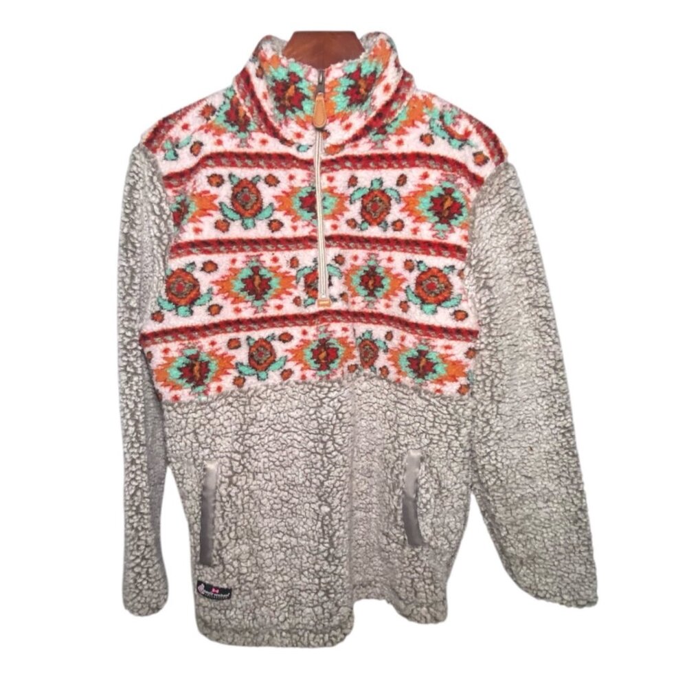 Sherpa Quarter Zip Pullover Floral Pattern‎ & Side Pockets Cozy Warm Comfort